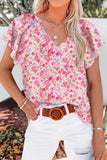 Plataz Sleeve Notched Floral Summer Blouse DJPT