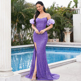 Plataz Sexy Long Sequined Short Sleeve Wrapped Chest Backless Cocktail Evening Dress Bridesmaid Dress HZ1007