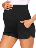 Plataz Solid Color Over The Belly Side Slits Pockets High Waisted Workout Cozy Pants Casual Maternity Shorts Maternity