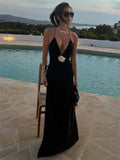 Plataz Flower Deep V-Neck Maxi Dress For Women Sheer Sleeveless Slip Long Evening Dresses Party Clubwear Sexy Backless HZ1007