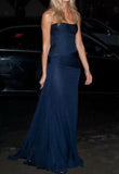 Plataz Mermaid Strapless Floor Length Navy Blue Evening Dress Prom Dresses SD1657 HZ0628