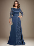 Plataz Scoop Floor-Length Lace Satin Mother Of the Bride Dress With HZ1007