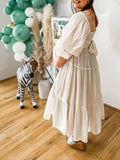 Plataz White Off Shoulder Ruffle Shirred Boat Neck Puff Sleeve Bow Bohemian Ivory Maternity Photoshoot Dress Maternity