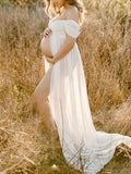 Plataz Off-shoulder Grenadine Cross Chest Maternity Dresses For Photoshoot Maxi Dress Maternity