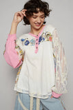 Plataz Button Detail Floral Patchwork Crochet Sleeve Blouse DJPT