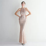 Plataz Craft Beading Cocktail Evening Dress Elegant Long Halter Slim Fit HZ1007
