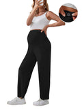 Plataz Solid Color Pockets Over The Belly Comfy Loose Wide Leg Cozy Casual Daily Trousers Maternity Yoga Workout Pants Maternity