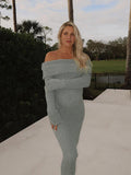 Plataz Off Shoulder Solid Color Mermaid Bodycon Elegant Photoshoot Maternity Maxi Sweater Dress Maternity