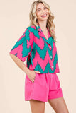 Plataz Chevron Print Short Sleeve Crop Shirt DJPT