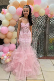 Vintage Pink Applique Strapless Sequin Evening Gown Mermaid Sweetheart Party Dress Long Formal Dress HZ1024