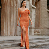 Plataz Elegant Sexy Long Sequined Backless Evening Dress Bridesmaid HZ1007