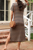 Plataz Striped V-Neck Midi T-Shirt Dress DJPT