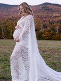Plataz Floral Lace Backless Boho Baby Shower Flare Sleeve Pregnant Maternity Photoshoot Maxi Dress Maternity