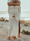 Plataz White Cut Out Backless Flare Sleeve Beach Cover Up Baby Shower Photoshoot Maternity Maxi Dress Maternity