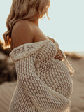 Plataz White Cut Out Backless Flare Sleeve Beach Cover Up Baby Shower Photoshoot Maternity Maxi Dress Maternity