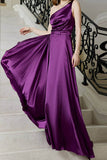 Plataz Solid Slit Oblique Collar Evening Dress HZ1007