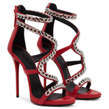 Plataz Red White Black High Heel Sandals Bag Chain Sexy High Heels Chengdu High Quality Shoes
