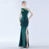 Plataz Order Ostrich Feather Cocktail Performance Satin Long Evening HZ1007