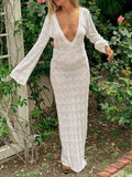 Plataz White Knitting Backless Tie Back Deep V-neck Photoshoot Maternity Maxi Dress Maternity