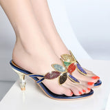 Plataz New Water Drill Cool Slippers Women Summer Bohemian High Heel Pin Heel Fashion Flip-Flops Outside Wearing High Quality Shoes