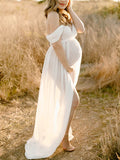 Plataz Off-shoulder Grenadine Cross Chest Maternity Dresses For Photoshoot Maxi Dress Maternity