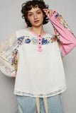 Plataz Button Detail Floral Patchwork Crochet Sleeve Blouse DJPT