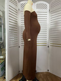 Plataz Brown Off Shoulder Long Sleeve Bodycon Elegant Going Out Maternity Photoshoot Baby Shower Party Maxi Dress Maternity