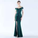 Plataz Satin Off Shoulder Long Evening Dress ¨C Elegant & HZ1007