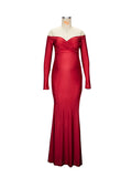 Plataz Off Shoulder Long Sleeve Slit Bodycon Solid Baby Shower Party Evening Gown Maternity Maxi Dress Maternity