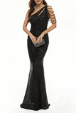 Plataz Elegant Solid Sequins Oblique Collar Evening Dress HZ1007