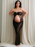Plataz 2 Piece Lace Tube Tie Ruffle Elegant Fashion Bodycon Vacation Photoshoot Baby Shower Maternity Maxi Dress Maternity