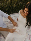 Plataz Off Shoulder Irregular Side Slit Bodycon Fashion Photoshoot Baby Shower Maternity Maxi Dress Maternity