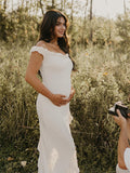Plataz Off Shoulder Irregular Side Slit Bodycon Fashion Photoshoot Baby Shower Maternity Maxi Dress Maternity
