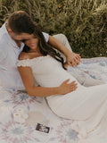 Plataz Off Shoulder Irregular Side Slit Bodycon Fashion Photoshoot Baby Shower Maternity Maxi Dress Maternity