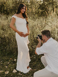 Plataz Off Shoulder Irregular Side Slit Bodycon Fashion Photoshoot Baby Shower Maternity Maxi Dress Maternity