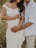 Plataz Off Shoulder Irregular Side Slit Bodycon Fashion Photoshoot Baby Shower Maternity Maxi Dress Maternity