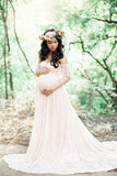 Plataz Women's Lace Pregnant Women Tailing Short-Sleeved Dress Photography Flying Sleeve Dress 8919 (Plus New Color) Maternity