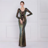 Plataz Floral Sequin Evening Dress Women Banquet Elegant Long Sleeve Sequined Queen Fishtail HZ1007