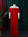 Plataz Pleated Solid Color Off-The-Shoulder Evening HZ1007