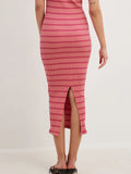 Plataz Back Striped Strapless Bodycon Midi Dress DJPT