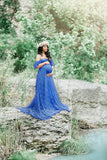 Plataz Women's Lace Pregnant Women Tail Short-Sleeved Dress Photography Flying Sleeve Dress 8919 (Special Price) Maternity