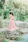 Plataz Women's Lace Pregnant Women Tailing Short-Sleeved Dress Photography Flying Sleeve Dress 8919 (Plus New Color) Maternity