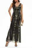Plataz College Patchwork Sequins V Neck Evening Dress HZ1007