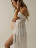 Plataz Off-shoulder Grenadine Cross Chest Maternity Dresses For Photoshoot Maxi Dress Maternity