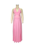 Plataz Pink V-neck Spaghetti Strap Halter Neck Backless Cami Slit Baby Shower Plus Size Maternity Maxi Dress Maternity