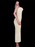 Plataz Beige Tube Twist Bow Back Slit Bodycon Crochet Fashion Baby Shower Maternity Maxi Sweater Dress Maternity