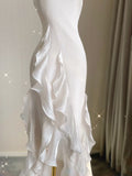 Plataz Mermaid Scoop Satin Night Party Dress White Long Prom Dresses SD1524 HZ0628