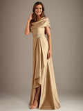 Plataz Scoop Floor-Length Stretch Satin Mother of the Bride Dress With Cascading HZ1007
