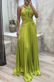 Plataz Solid Fold Halter Evening Dress HZ1007