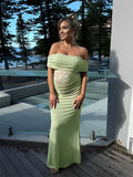 Plataz Off Shoulder Lace Sheer Splicing Ruched Baby Shower Maternity Maxi Dress Maternity